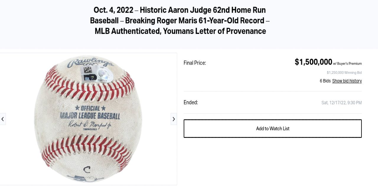 Aaron Judge New York Yankees Game Used Major League Baseball MLB  Authenticated